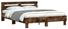 Estrutura cama c/ cabeceira/luzes LED 140x200cm carvalho fumado