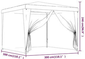 Tenda p/ festas c/ 4 paredes laterais rede 3x3 m PEAD vermelho