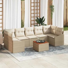 vidaXL Conjunto de Sofá de Jardim com 8 Peças e Almofadas Beiges em Rattan
