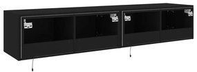 Móveis de parede p/ TV com luzes LED 2 pcs 80x35x31 cm preto