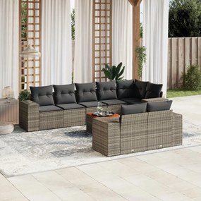 9 pcs conjunto sofás p/ jardim com almofadões vime PE cinzento