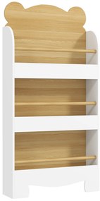 AIYAPLAY Estante Infantil de 3 Níveis Estante para Livros Infantil Desenho de Ursinho 55x15x110 cm Branco e Madeira | Aosom Portugal