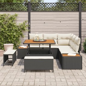 Conjunto de Sofá de Jardim de 8 Peças com Almofadas Rattan Preto Acáci