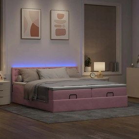 Estrutura de cama otomana com colchões 180x200 cm veludo rosa