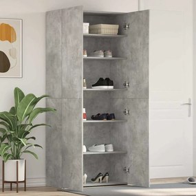 vidaXL Armário de Sapatos Cinza Betão 80x35,5x180 cm Madeira Engenharia