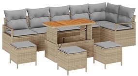 Conjunto de Sofás de Jardim vidaXL de 10 peças com Almofadas Bege Vime