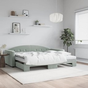 vidaXL Sofá-cama c/ gavetão e colchões 90x200 cm veludo cinzento-claro