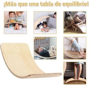 Tábua de equilíbrio de madeira Tábua curva para treino de ioga e terapias em casa e nas aulas 90 x 30 x 19 cm Natural