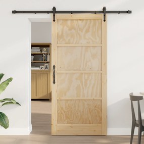 Porta Deslizante vidaXL com Conjunto de Hardware 93x202 cm Madeira Sólida de Pinho