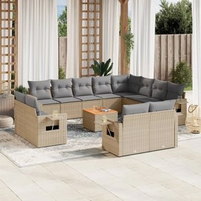 13 pcs conj. sofás jardim c/ almofadões vime PE bege misturado