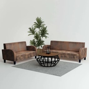 275226 vidaXL Conjunto de sofás 2 pcs camurça artificial castanho