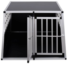 PawHut Gaiola de Alumínio para Cães Transportadora Alumínio para Cão para Viagem, Porta Dupla com Anteparo Amovível 104x91x69 cm