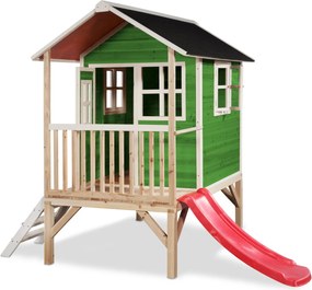 Casa de brincar infantil exterior para crianças Loft 300 em madeira com escorrega - Verde
