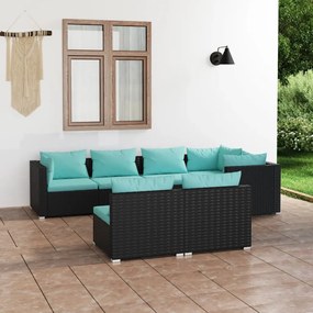 vidaXL 7 pcs conjunto lounge de jardim c/ almofadões vime PE preto