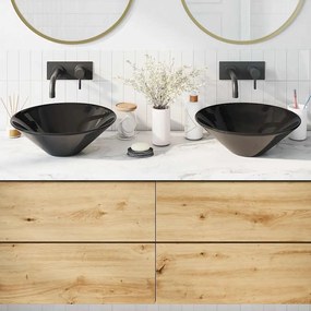 Lavatórios 2 pcs Ø42x14 cm cerâmica Preto Brilhante