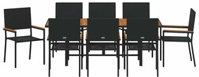 Conjunto de Jantar de Jardim vidaXL 9 Peças Preto Poliratan