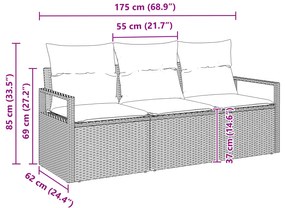 Conjunto de Sofá de Jardim vidaXL de 3 Peças com Almofadas Castanho Ra