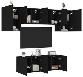 vidaXL 6 pcs móveis de parede p/ TV derivados de madeira preto