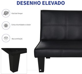HOMCOM Sofá Cama de 3 Lugares Sofa 2 em 1 Dobrável sem Apoio para os Braços com Estrutura Resistente Pés Elevados Assento Acolchoado Carga 300kg 165x75,5x70cm Preto