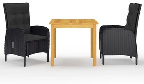 vidaXL 3 pcs conjunto de jantar para jardim preto