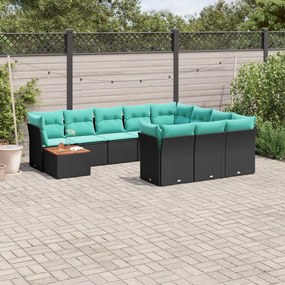vidaXL 11 pcs conjunto sofás de jardim c/ almofadões vime PE preto