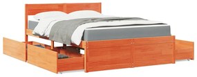 Cama com gavetas e colchão 140x190 cm pinho maciço castanho-mel