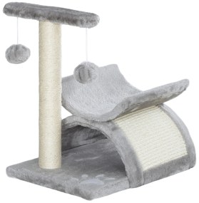 PawHut Árvore Arranhador para Gatos Pequena com Poste Giratório Bolas Suspensas Plataforma Curva e Esconderijo 40x30x43 cm Cinza