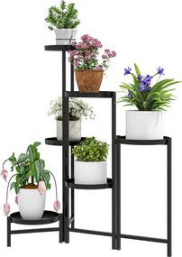 Suporte para plantas com 6 níveis  60 x 40 x 80 cm, prateleira ajustável e dobrável em metal, design sem parafusos, preto