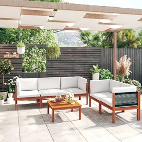 vidaXL 6 pcs conjunto lounge jardim c/ almofadões acácia maciça creme
