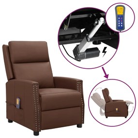 vidaXL Poltrona de massagens elevatória couro artificial castanho