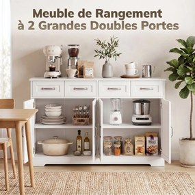 Móvel de Cozinha Shaker, 140 x 38 x 80 cm, 4 Gavetas e 4 Portas, Branco