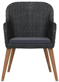 3 pcs conjunto de jantar para jardim com almofadões preto