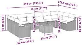 Conjunto de Sofá de Jardim com 11 Peças e Almofadas Pretas