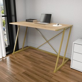 Secretária de Estudo Adelaide - Dourado e Carvalho - 114x60x75 cm