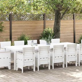 vidaXL Conjunto de Jantar de Jardim com 13 peças e almofadas em rattan branco.