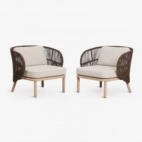 Pack De 2 Poltronas Em Madeira De Acácia E Corda Trançada Capri Castanho Chocolate - Sklum