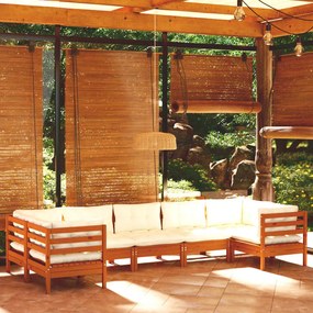 7pcs conj. lounge jardim + almofadões pinho maciço castanho-mel
