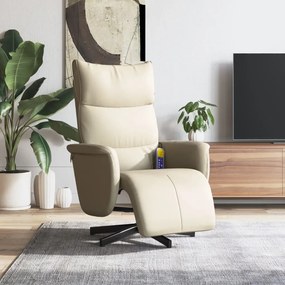 Cadeira massagens reclinável c/apoio pés couro artificial creme