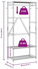 Roupeiro com prateleiras 80x40x175 cm bambu