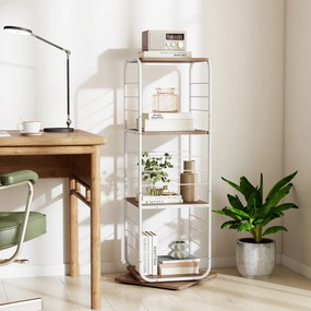 Estante giratória de 4 níveis Torre 360° com estrutura metálica 40 x 40 x 115 cm economiza espaço de canto para escritório, casa, sala, branca+Natural