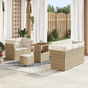 Conjunto de Sofá de Jardim de 8 Peças com Almofadas Bege Vime PE Acáci