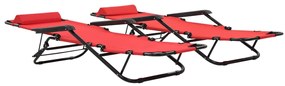 Espreguiçadeiras dobráveis c/ apoio de pés 2 pcs aço vermelho