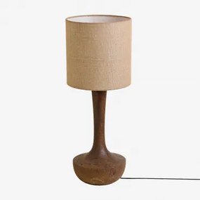 Candeeiro De Mesa Em Madeira De Manga Sintra Madeira De Cabo Escuro & Linho Bege Ø30 Cm - ↑30 Cm Arlina - Sklum