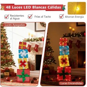 Conjunto de 4 caixas de presente de Natal empilháveis pré-iluminadas 120 cm Decoração natal com LED multicolorido