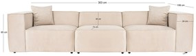Sofá de 3 Lugares Lora – Creme – 303x108x65 cm