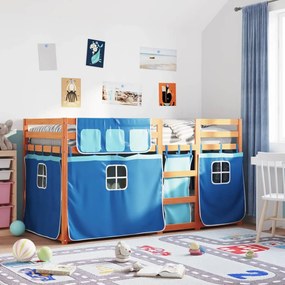 vidaXL Beliche com cortinas 80x200 cm madeira de pinho maciça azul
