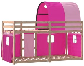 Beliche com cortinas 80x200 cm madeira de pinho maciça rosa