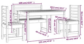 4 pcs conjunto de jantar p/ jardim madeira de pinho maciça