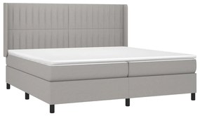 Cama box spring c/ colchão e LED 200x200 cm tecido cinza-claro