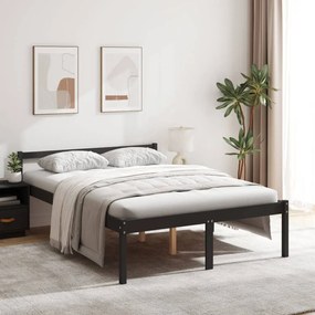 vidaXL Cama de casal para idosos 135x190 cm pinho maciço preto
